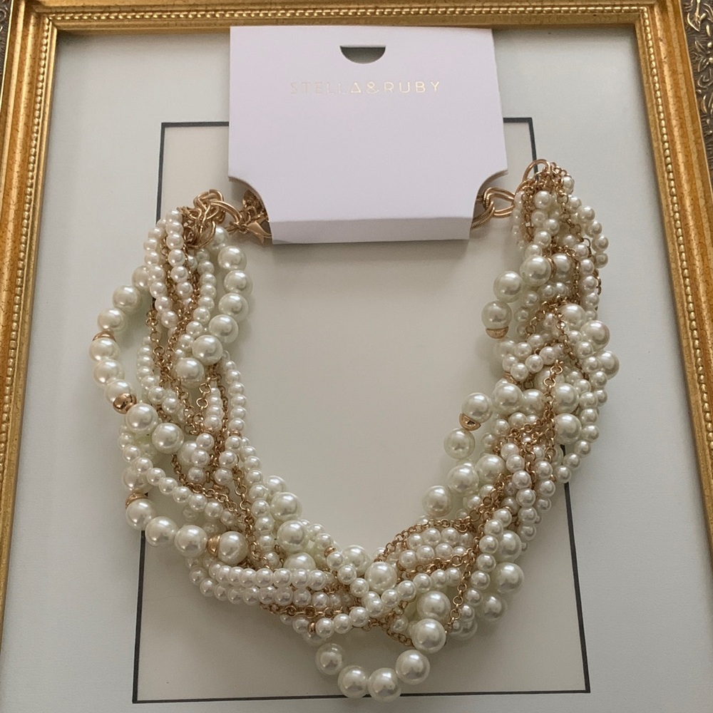 Stella & Ruby Pearl and Gold Braided Necklace